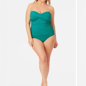 Anne Cole Ocean Green Plus Size Twist Front Shirted One Piece Swimsuit US 18W